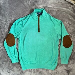 Vineyard Vines Quarter-Zip Pima Cotton Sweater with Brown Suede Elbow Accents
